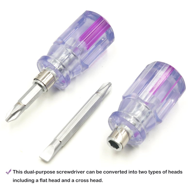 AKTOO Stubby Magnetic Screwdriver With Phillips Head and Flat Head,Small Pocket Screwdriver for DIY Repairing,2 Piece Set - Image 2